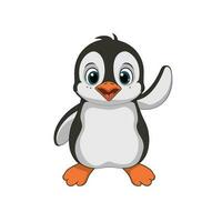 Vector illustration of cute baby penguin cartoon waving isolated on white background