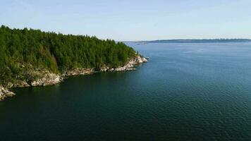 Aerial view of the coastal line in Lighthouse Park West Vancouver video