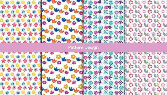 Cute flower pattern design set . Pro vector .