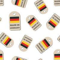 Hang tag made in Germany with flag seamless pattern background. Business flat vector illustration. Manufactured in Germany symbol pattern.