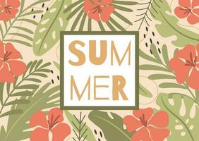 Hello summer card with tropical background. Vector illustration