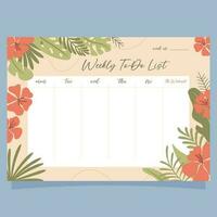 Exotic summer weekly planner concept vector