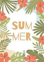 Hello summer card with tropical background. Vector illustration