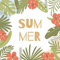 Hello summer card with tropical background. Vector illustration