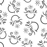 Smile text seamless pattern background. Business flat vector illustration. Hand drawn face doodle sign symbol pattern.