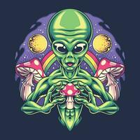 space alien magic mushroom illustration vector