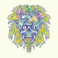 skull mushrom head trippy illustration vector