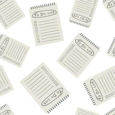 Realistic notepad with spiral seamless pattern background. Business flat vector illustration. To do list office stationery notebook symbol pattern.
