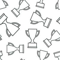 Trophy cup seamless pattern background. Business flat vector illustration. Award winner symbol pattern.