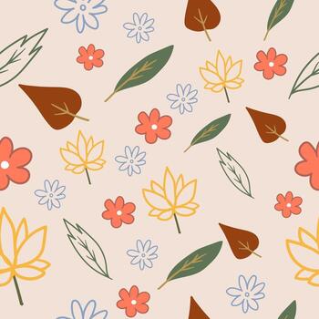 seamless pattern with colourful leaf and flower vector