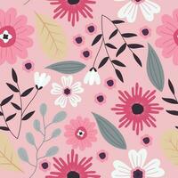 seamless pink floral pattern background with leaves and flowers, vector pattern on background