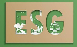 ESG environmental social governance Vector illustration Deep characters with environment Natural animal Family And the governance Concepts sustainability, clean energy, living together happily.