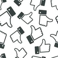 Like icon seamless pattern background. Business flat vector illustration. Thumb up sign symbol pattern.