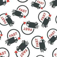 Delivery truck seamless pattern background. Business flat vector illustration. Fast delivery service shipping sign symbol pattern.