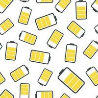 Battery icon seamless pattern background. Business flat vector illustration. Battery charge level sign symbol pattern.