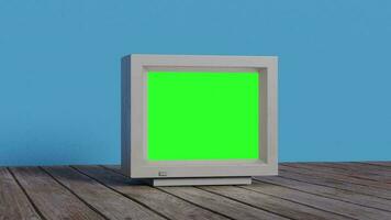 Retro computer monitor set with green screen for chroma video
