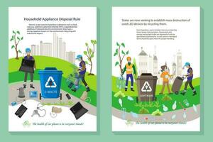 People sorting garbage. Men and women separate waste and throwing trash into recycling bins. Ecology Secondary use of garbage sorting,waste separation. vector