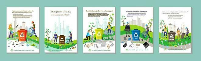 People sorting garbage. Men and women separate waste and throwing trash into recycling bins. Ecology Secondary use of garbage sorting,waste separation. vector