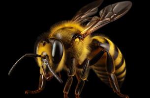 Bee A beautiful and glossy Yellow Bee in a dynamic portrait pose photo