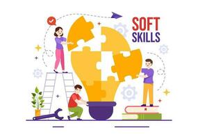 Soft Skills Vector Illustration of Office Workers Empathy, Communication, Idea Development, Skill and Education at Work in Flat Background Template