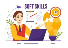 Soft Skills Vector Illustration of Office Workers Empathy, Communication, Idea Development, Skill and Education at Work in Flat Background Template