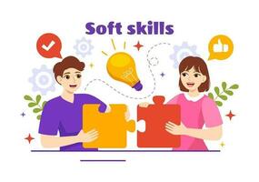 Soft Skills Vector Illustration of Office Workers Empathy, Communication, Idea Development, Skill and Education at Work in Flat Background Template