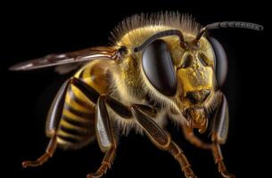 Bee A beautiful and glossy Yellow Bee in a dynamic portrait pose photo