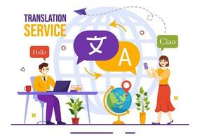 Translator Service Vector Illustration with Language Translation Various Countries and Multilanguage Using Dictionary in Hand Drawn Templates