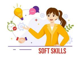 Soft Skills Vector Illustration of Office Workers Empathy, Communication, Idea Development, Skill and Education at Work in Flat Background Template