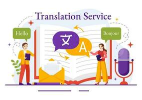 Translator Service Vector Illustration with Language Translation Various Countries and Multilanguage Using Dictionary in Hand Drawn Templates