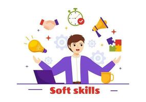 Soft Skills Vector Illustration of Office Workers Empathy, Communication, Idea Development, Skill and Education at Work in Flat Background Template