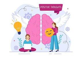 Positives Thoughts Vector Illustration with Thinking Positive as a Mindset in Symbolizing Creativity and Dreams Flat Cartoon Hand Drawn Templates