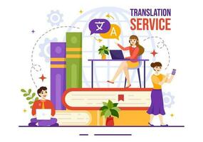 Translator Service Vector Illustration with Language Translation Various Countries and Multilanguage Using Dictionary in Hand Drawn Templates