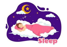 Sleep Vector Illustration with Happy Young Person is Fast Asleep and Having a Sweet Dream in Healthcare Hand Drawn Background Night Templates