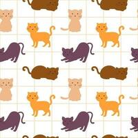 Cats Animals Seamless Pattern Design with Cat Element in Template Hand Drawn Cartoon Flat Illustration vector