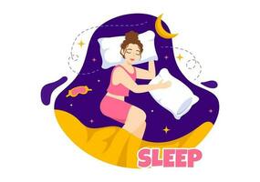 dormir vector ilustración con contento joven persona es rápido dormido y teniendo un dulce sueño en cuidado de la salud mano dibujado antecedentes noche plantillas