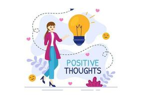 Positives Thoughts Vector Illustration with Thinking Positive as a Mindset in Symbolizing Creativity and Dreams Flat Cartoon Hand Drawn Templates