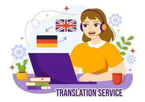 Translator Service Vector Illustration with Language Translation Various Countries and Multilanguage Using Dictionary in Hand Drawn Templates