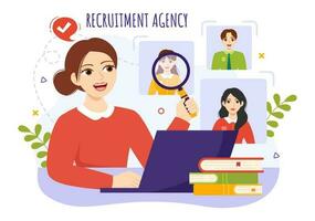 Recruitment Agency Vector Illustration with Managers Searching Candidate for Job Position in Flat Cartoon Hand Drawn Background Templates