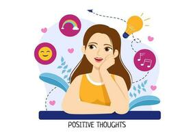 Positives Thoughts Vector Illustration with Thinking Positive as a Mindset in Symbolizing Creativity and Dreams Flat Cartoon Hand Drawn Templates