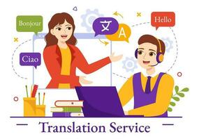 Translator Service Vector Illustration with Language Translation Various Countries and Multilanguage Using Dictionary in Hand Drawn Templates