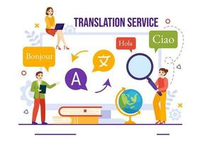 Translator Service Vector Illustration with Language Translation Various Countries and Multilanguage Using Dictionary in Hand Drawn Templates