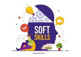 Soft Skills Vector Illustration of Office Workers Empathy, Communication, Idea Development, Skill and Education at Work in Flat Background Template