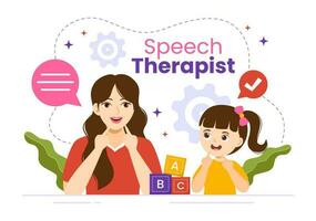 Speech Therapist Vector Illustration with Child Training Basic Language Skills and Articulation Problem in Flat Cartoon Hand Drawn Templates