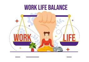 Work Life Balance Vector Illustration of Person Balancing with Job and Family or Leisure Activities in Multitasking Flat Cartoon Hand Drawn Templates