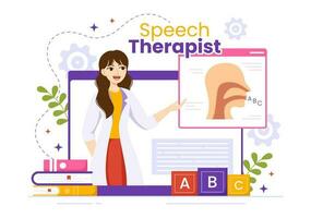 Speech Therapist Vector Illustration with People Training Basic Language Skills and Articulation Problem in Flat Cartoon Hand Drawn Templates