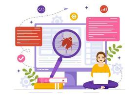 Software Testing Vector Illustration with Application Engineering, Debugging Development Process, Programming and Coding in Hand Drawn Templates