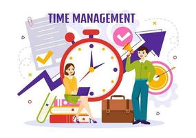 Time Management Vector Illustration with Clock Controls and Tasks Planning Training Activities Schedule in Flat Cartoon Hand Drawn Templates