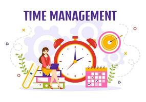 Time Management Vector Illustration with Clock Controls and Tasks Planning Training Activities Schedule in Flat Cartoon Hand Drawn Templates