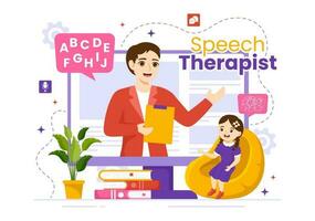 Speech Therapist Vector Illustration with Child Training Basic Language Skills and Articulation Problem in Flat Cartoon Hand Drawn Templates